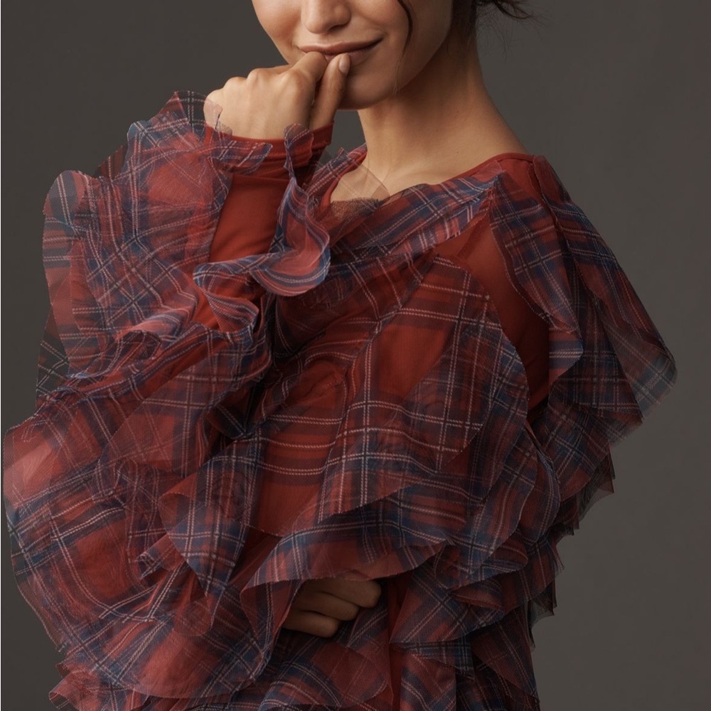 Anthropologie Dolan Left Coast Plaid Ruffle Blouse - Size L